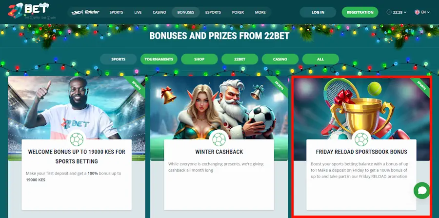 22Bet Friday Reload Bonus Screenshot